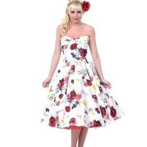 Unique Vintage Strapless Floral Dress